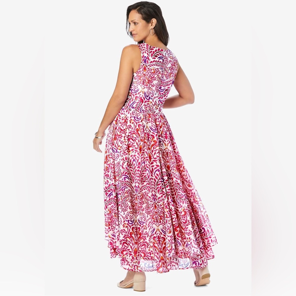 Jessica London Women's Plus Size Georgette Flyaway Pink Floral Maxi Dress 18W - Picture 2 of 12